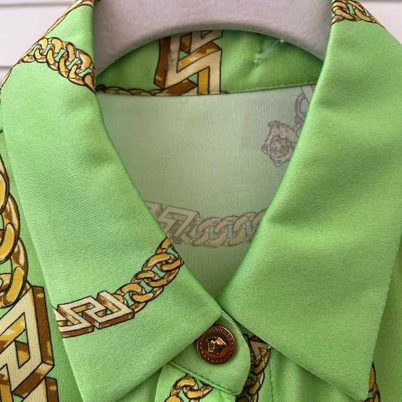 Chain print button down jersey print in neon greengold - Picture 4 of 5